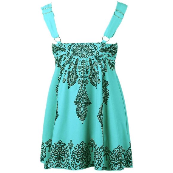 Plus 2pc Paisley Print Swimdress Womens Size 16-26 Teal Wide Strap Swimsuit Set - Picture 6 of 11